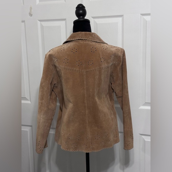 Vintage Coldwater Creek Suede Leather Jacket Laser Cut Floral Boho Women’s M - Picture 2 of 14